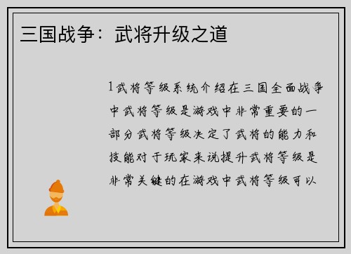 三国战争：武将升级之道